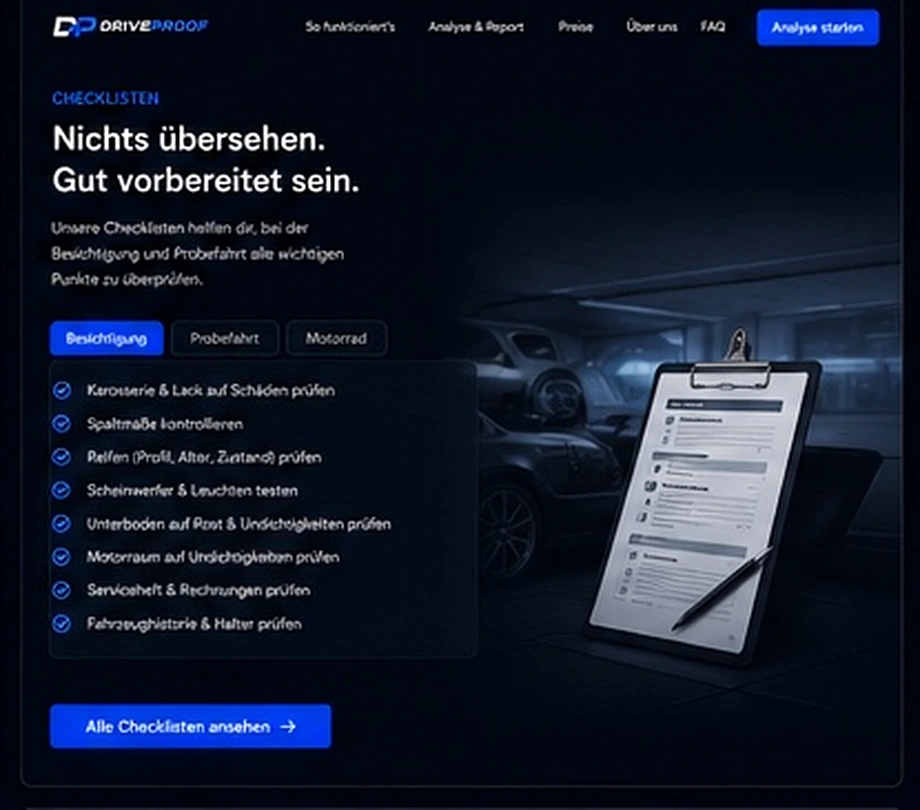 DriveProof Checkliste auf einem Klemmbrett