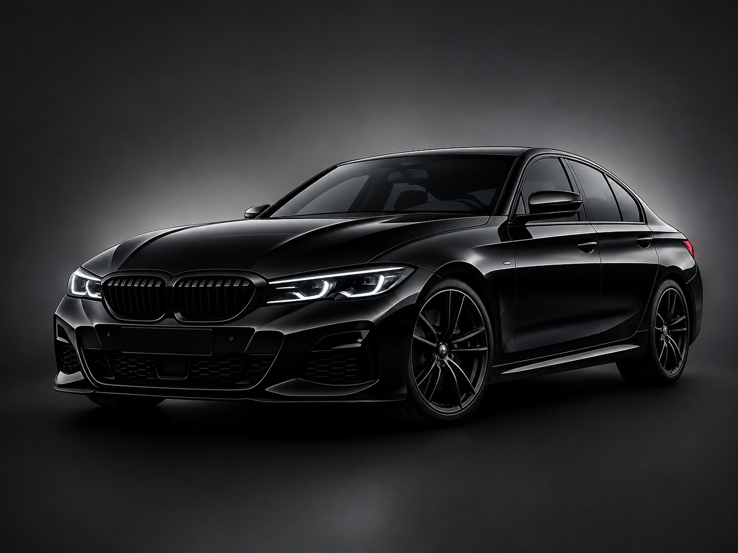Schwarze Limousine in dunkler Premium-Inszenierung
