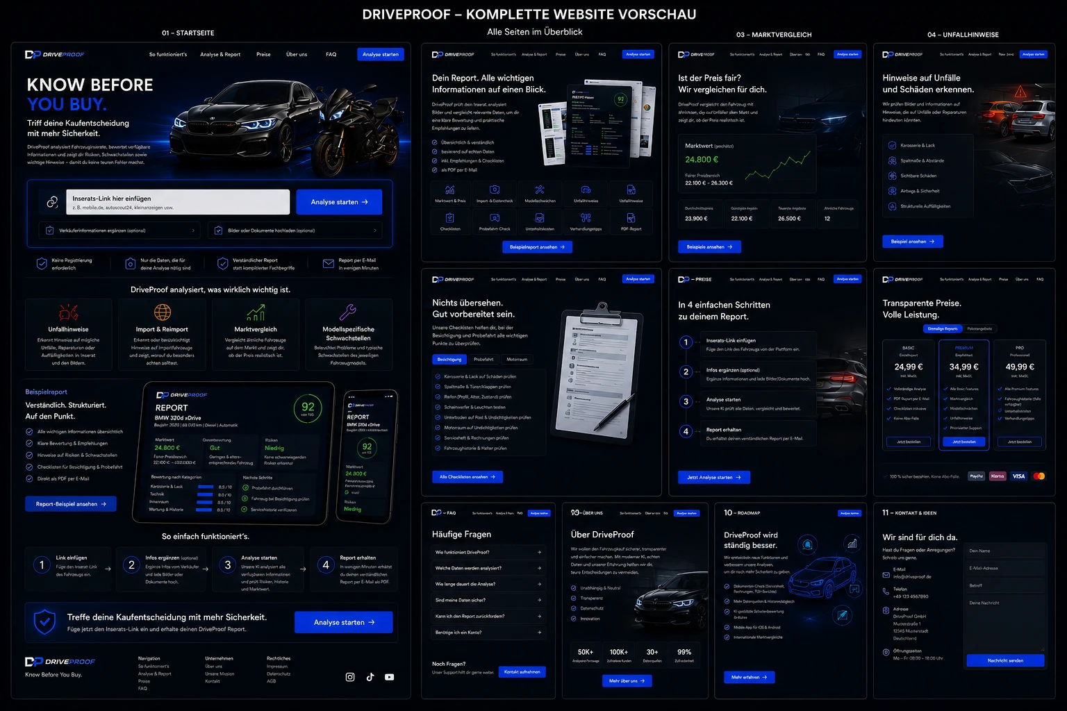 Übersicht der DriveProof Website